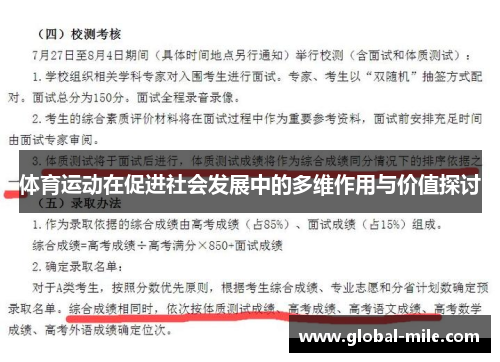 体育运动在促进社会发展中的多维作用与价值探讨