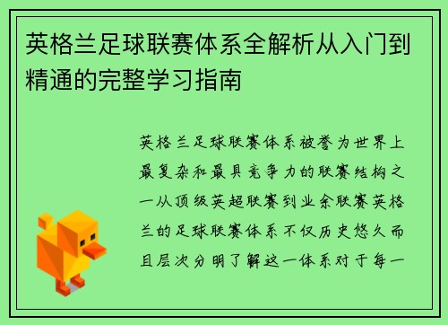 英格兰足球联赛体系全解析从入门到精通的完整学习指南